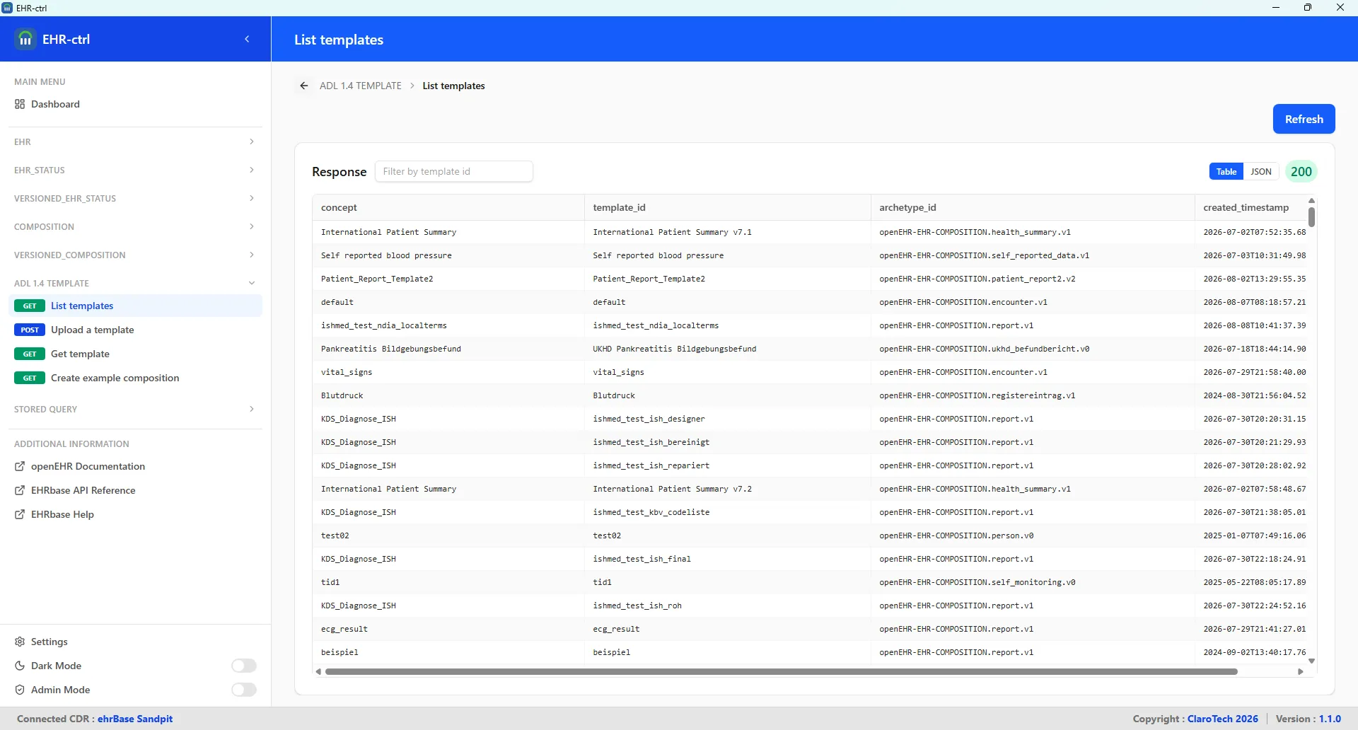 Template Browser — view the ADL 1.4 templates deployed to your CDR.