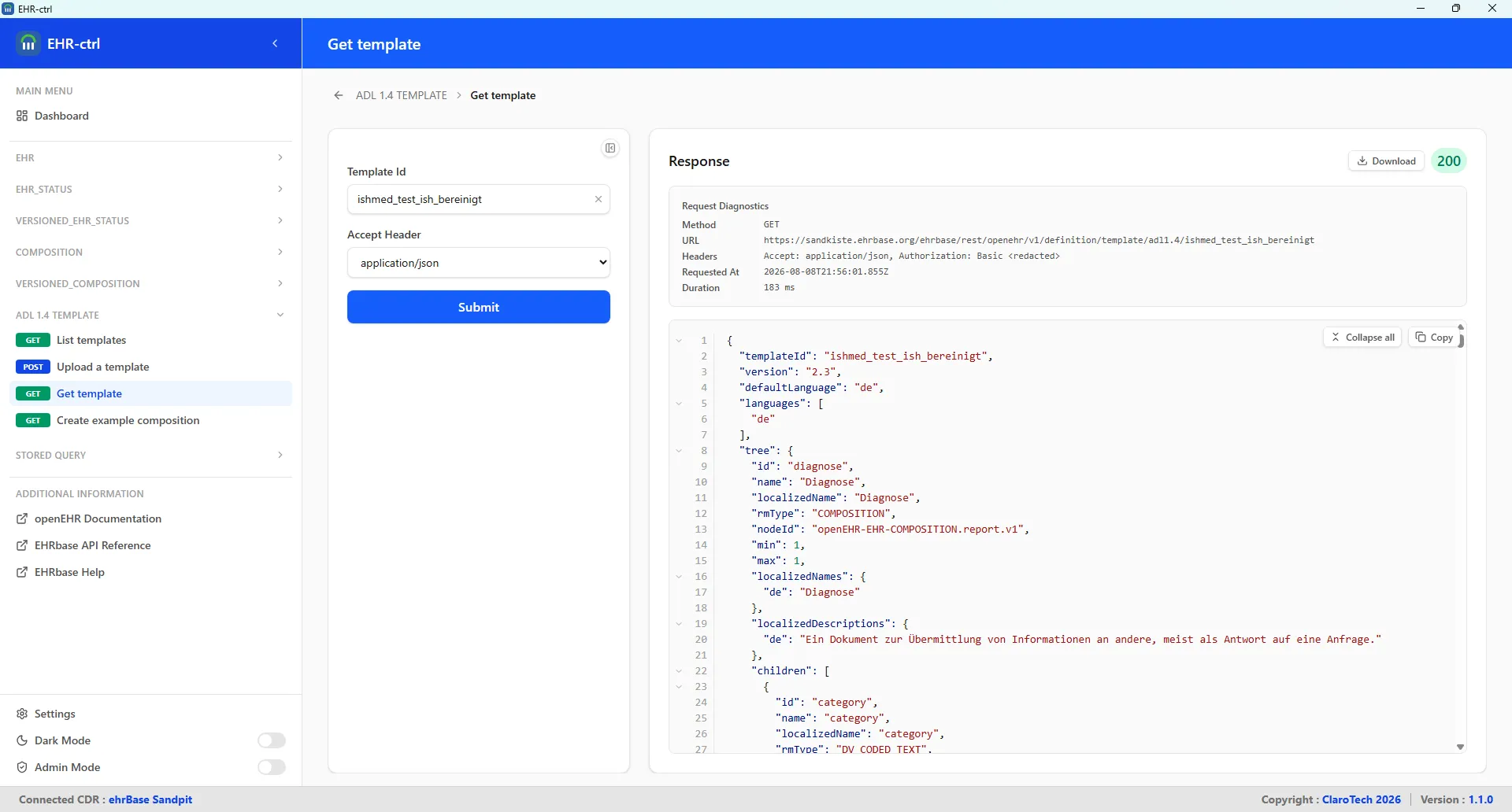 Template details — inspect the structure of an individual template.