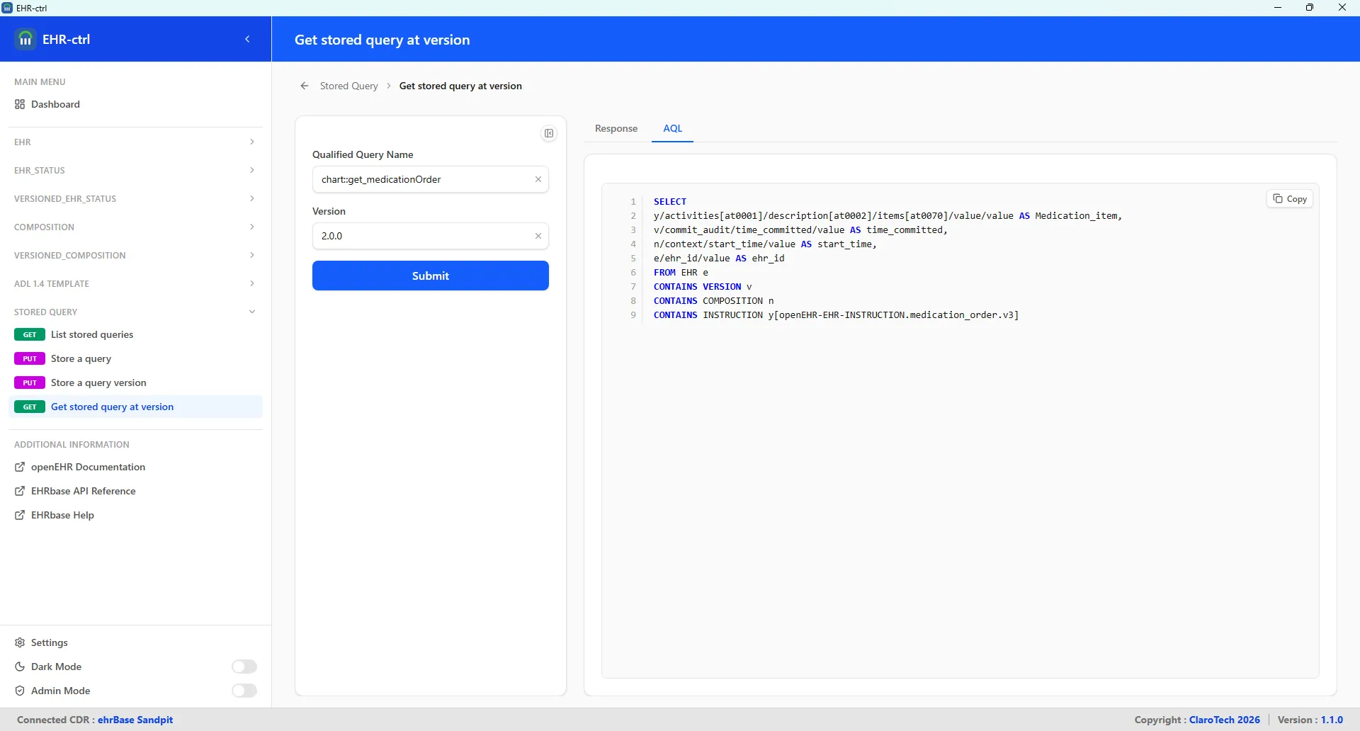 Stored query details — view the underlying AQL definition behind a stored query.
